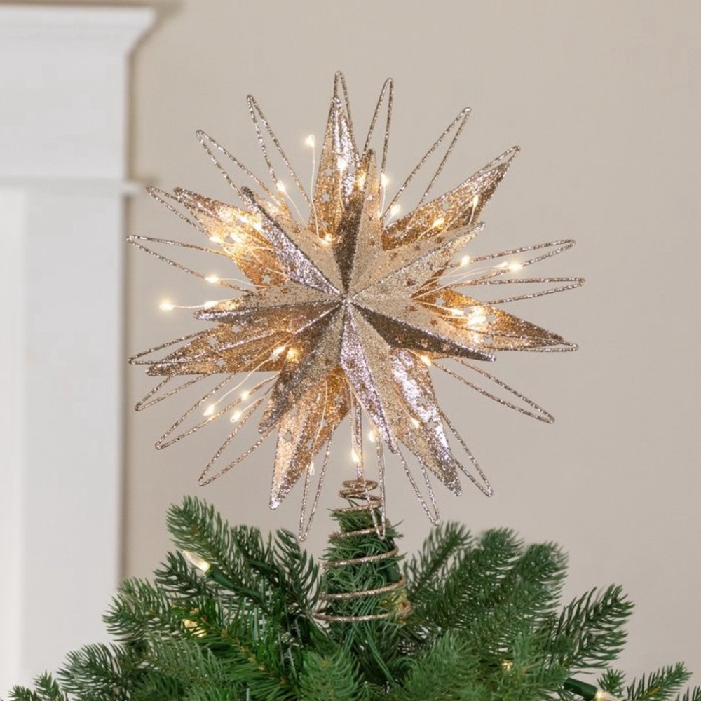 🌟🎄 Champagne Glitter LED Christmas Tree Star Topper